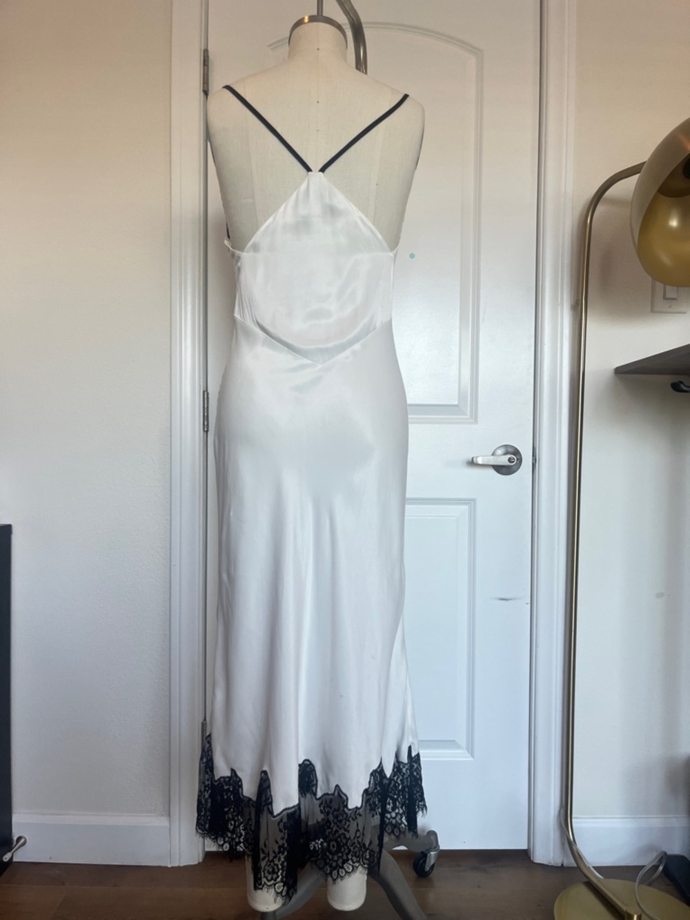 L'Academie White & Black Lace-Trim Slip Midi Dress - Picture 4 of 4